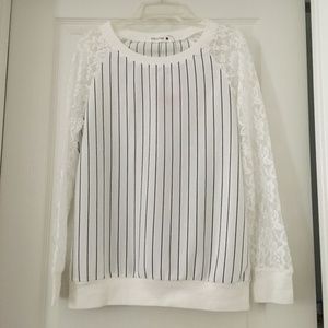 Asian fashion lace-sleeve striped top